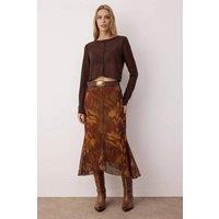 WOVCOR Women's Floral Print Mesh Midi Skirt with Flared Hem in Brown | Size: Large