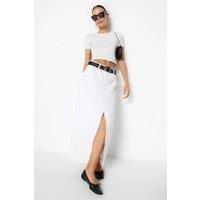 WOVCOR Women's High Waist Split Front Maxi Denim Skirt in White | Size: 4