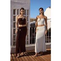 WOVCOR Women's Maxi Knit Skirt with Ring Accessory Detail in Brown | Size: 8