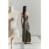 WOVCOR Women's Maxi Knit Skirt with Ring Accessory Detail in Khaki | Size: 12