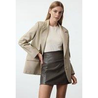 WOVCOR Women's High Waist Faux Leather Mini Skirt in Khaki | Size: Medium