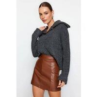 WOVCOR Women's High Waist Faux Leather Mini Skirt in Brown | Size: Small