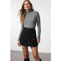 WOVCOR Women's High Waist Argyle Mini Skirt with Double-Breasted Button Detail in Black | Size: 10