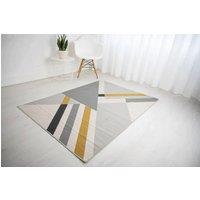 Celebrity Interiors Balletto 186B Grey/Ochre Rug in Navy | Size: 160 cm x 230 cm