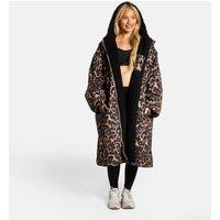 OHS Leopard Print Water Resistant Coat Sherpa Lined Drying Changing Robe in Natural | Size: S/M