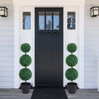 OUTSUNNY 2 Piece Artificial Boxwood Three Balls Tree Decorative Plant Leaves in Green
