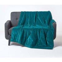 Homescapes Velvet Quilted Throw 100% Cotton, Soft & Luxurious Blanket in Emerald | Size: 150 cm x 200 cm