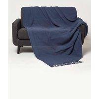 Homescapes Kashi Cotton Throw with Tassels in Navy | Size: 255 cm x 360 cm