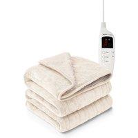 MONHOUSE Heated Electric Throw 9H Timer 9 Heat Setting Shearling Fleece Blanket in Beige | Size: Single