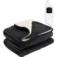 MONHOUSE Heated Electric Throw 9H Timer 9 Heat Setting Shearling Fleece Blanket in Black | Size: Single