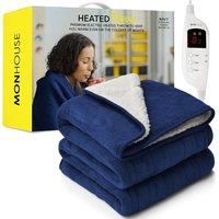 MONHOUSE Heated Electric Throw 9H Timer 9 Heat Setting Shearling Fleece Blanket in Navy | Size: Single
