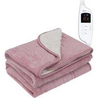 MONHOUSE Heated Electric Throw 9H Timer 9 Heat Setting Shearling Fleece Blanket in Pink | Size: Single