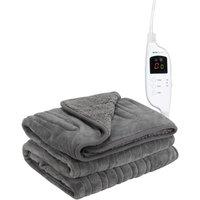 MONHOUSE Heated Electric Throw 9H Timer 9 Heat Setting Shearling Fleece Blanket in Dark Grey | Size: Single