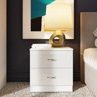 LUXURY LIFE Chilton Gloss White 2 Drawer Modern Bedside Table