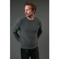 Maine Men's Tuck Stitch Yoke Crew Neck Jumper in Charcoal | Size: 2XL