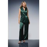 Dorothy Perkins Women's Satin Tie Side Waistcoat in Forest | Size: 14