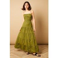 Oasis Women's Gathered Bodice Tie Back Maxi Dress in Olive | Size: 14