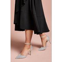Coast Women's Wide Fit Tanisha Diamante Ankle Strap High Stiletto Court Shoes in Silver | Size: 3
