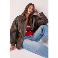 NastyGal Women's Oversized Longline Faux Leather Bomber Jacket in Chocolate | Size: 14