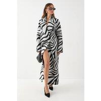 MissPap Women's Zebra Collared Longline Jacket in Mono | Size: 8