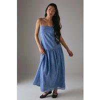 Warehouse Women's Petite Rose Organza Strappy Tier Maxi Dress in Blue | Size: 16
