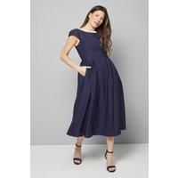 Wallis Women's Embellished Ottoman Twill Midi Dress in Navy | Size: 12