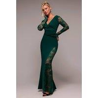 Goddiva Women's Scuba & Lace Wrap Maxi Dress in Emerald | Size: 8