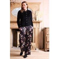 Lily & Me Women's Grace Printed Woven Viscose Satin Wide leg Trousers in Black | Size: 10