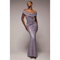 Goddiva Women's Cowl Neck Sequin Lace Maxi Dress in Purple | Size: 14