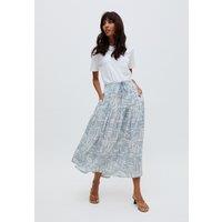 Raffya Women's Bonnie Shirred Waist Warhol Print Midi Skirt In Multi in Blue | Size: 8