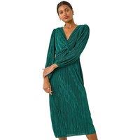 Roman Women's Plisse Twist Front Midi Dress in Green | Size: 18