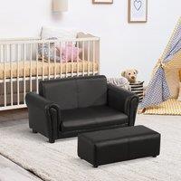 HOMCOM Kids Twin Sofa 2 Seater Toddler Chair Double Seat Armchair w/ Footstool in Black