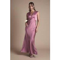 Oasis Women's Satin Open Back Detail Maxi Bridesmaid Dress in Rose | Size: 14