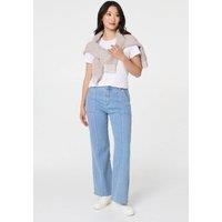 Izabel London Women's High Waist Pocket Detail Straight Jeans in Blue | Size: 14