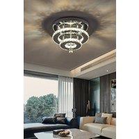 Modern Double-tiers Median-size Crystal LED Ceiling Light in Clear
