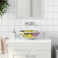 Berkfield Home Countertop Basin Multicolour Round 41x14 cm Ceramic in White | Size: 41x14 cm