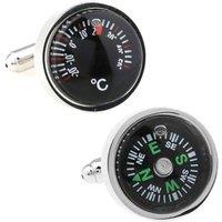 Charles William Men's Working Compass & Temperature Gauge Cufflinks in Black