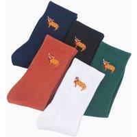 Sock Talk Men's Christmas Highland Cow Embroidered Cotton Crew Socks - 5 Pack | Size: 7-11