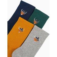 Sock Talk Men's Highland Cow Tartan Embroidered Cotton Crew Socks - 4 Pack | Size: 7-11