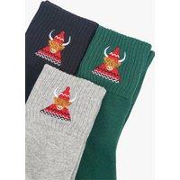 Sock Talk Women's Highland Cow Embroidered Cotton Ankle Socks (3 Pack) | Size: 3-7