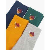 Sock Talk Women's Highland Cow Tartan Embroidered Cotton Ankle Socks ( 4 Pack) | Size: 3-7