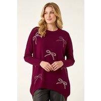 Roman Women's Embellished Bow Knit Jumper in Maroon | Size: 16