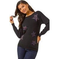 Roman Women's Embellished Star Knit Jumper in Black | Size: 14
