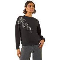 Roman Women's Placement Print Jersey Stretch Top in Black | Size: 16