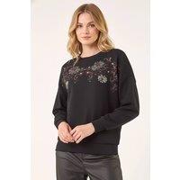 Roman Women's Floral Embroidered Stretch Top in Black | Size: 18