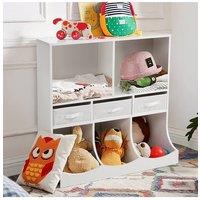 3-Tier Toy & Book Storage Cabinet with Open Compartments in White