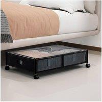 H&O Direct Under Bed Steel Storage Organizer Basket with Wheels in Black