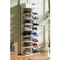 H&O Direct 9 Tier Shoe Rack with Drawer Organizer Storage Shelf in White