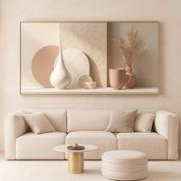 Mafett Modern Sandstone Geometric Canvas Flat Effect Unframed in Ivory