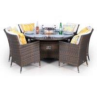 Thats Furniture Savannah Fire Pit 6 Seater Round Rattan Dining Set in Brown